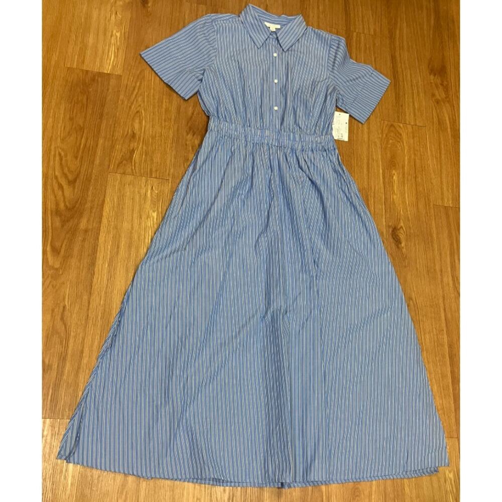 On-34th Women Collared ShortSleeve Striped Maxi ShirtDress M